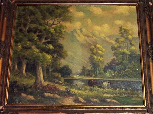 れ*様 骨董画／大作★岡田三郎助【巴里近郊／１８９９年作】油彩F２５号／肉筆画