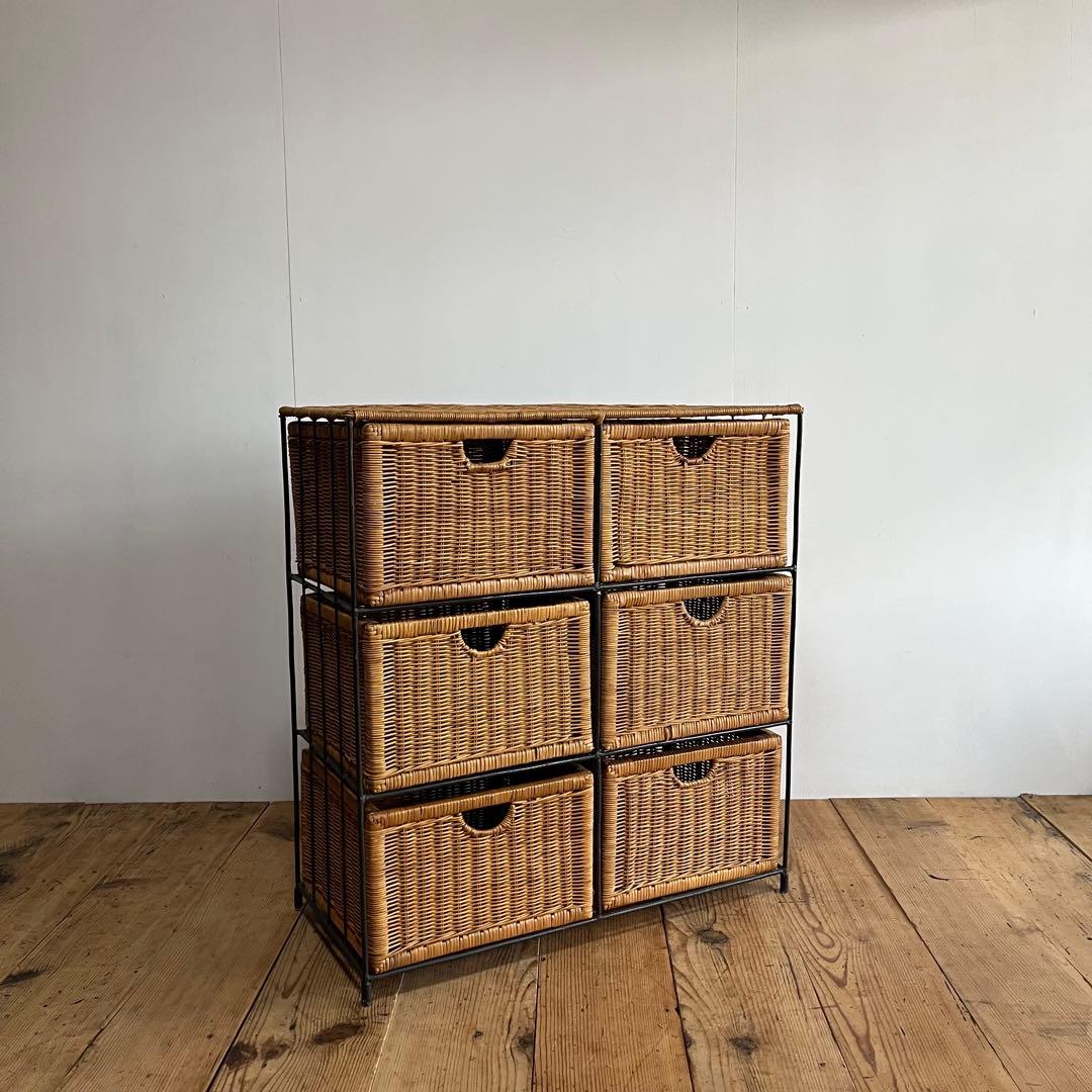 ラタン ランドリー チェスト 棚 アイアンフレーム