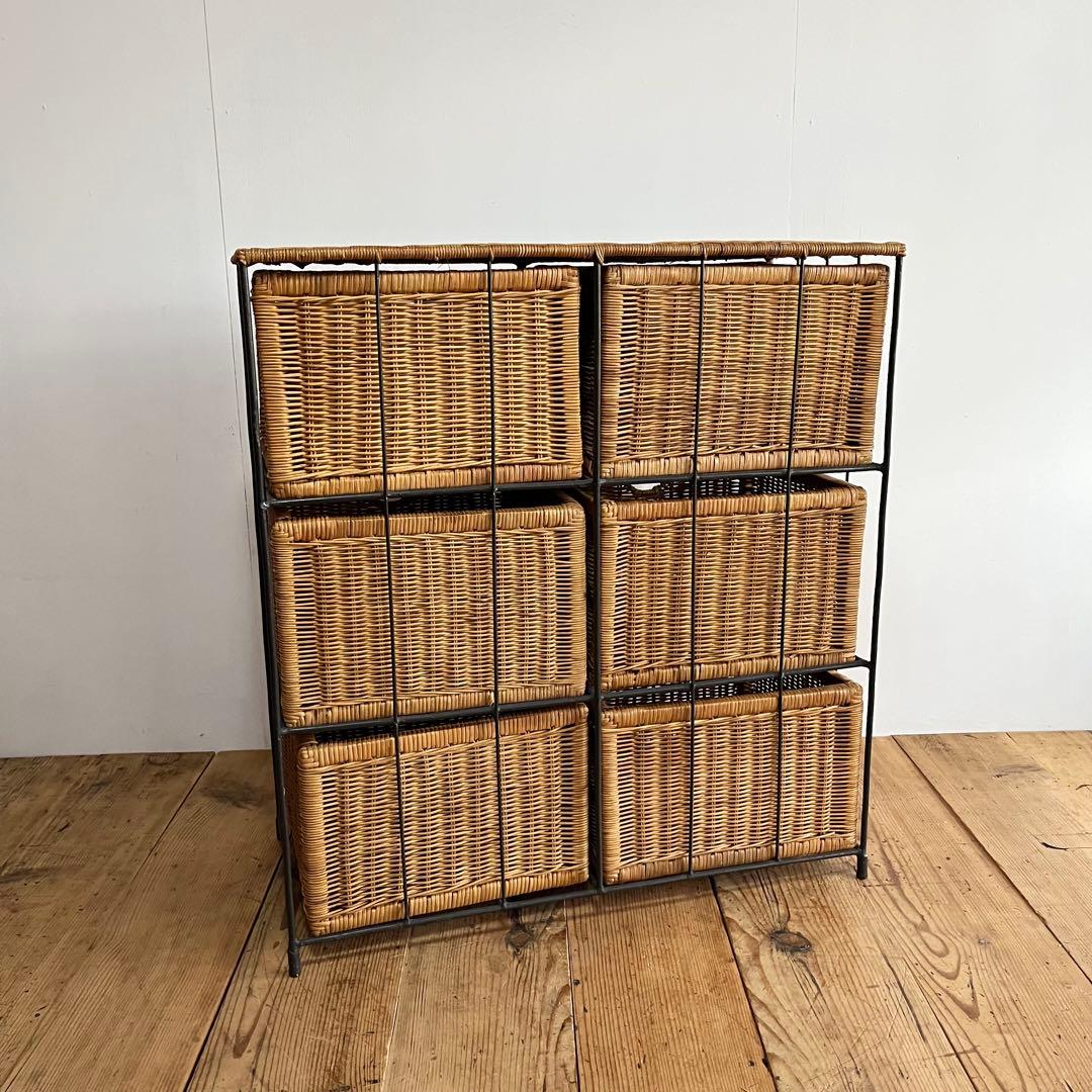 ラタン ランドリー チェスト 棚 アイアンフレーム