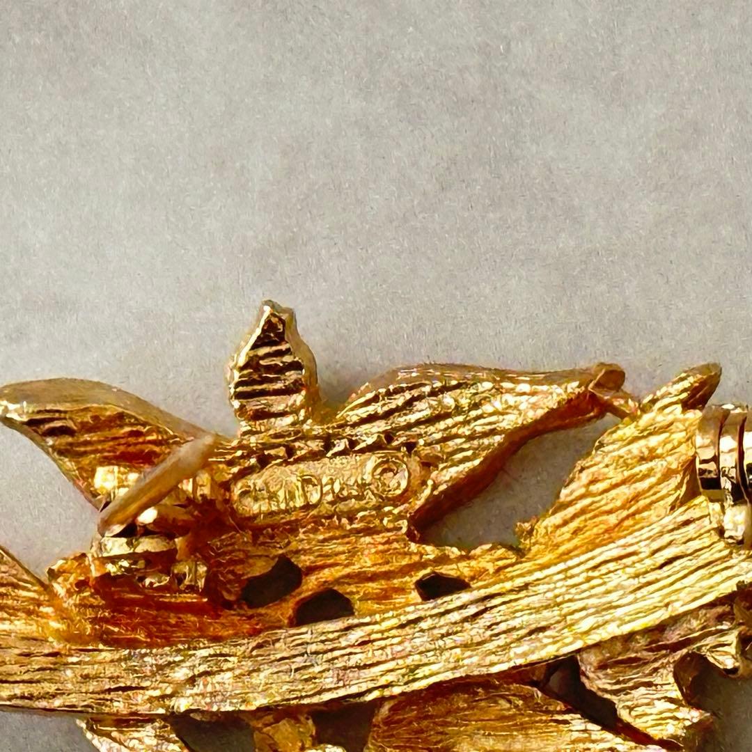 Christian Dior ブローチ ヴィンテージ 鳥 花 ゴールド