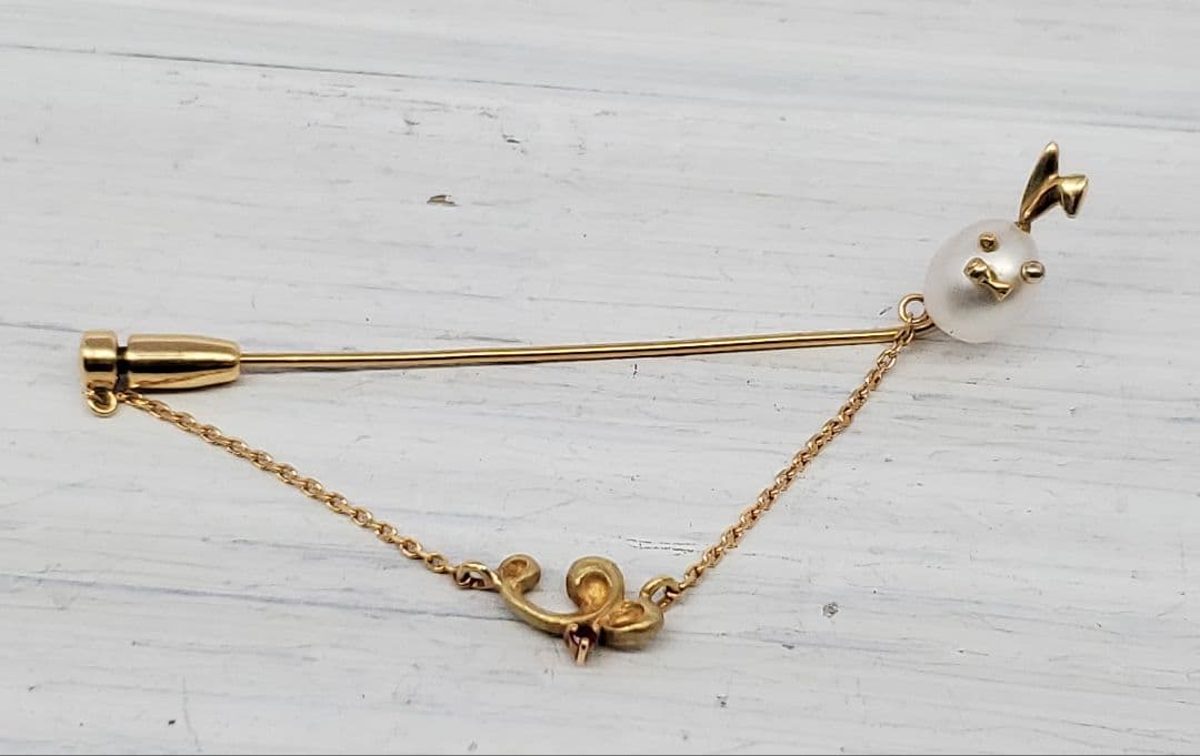 管185 K18 パール　ルビー　ブローチ　タイピン　3.1g