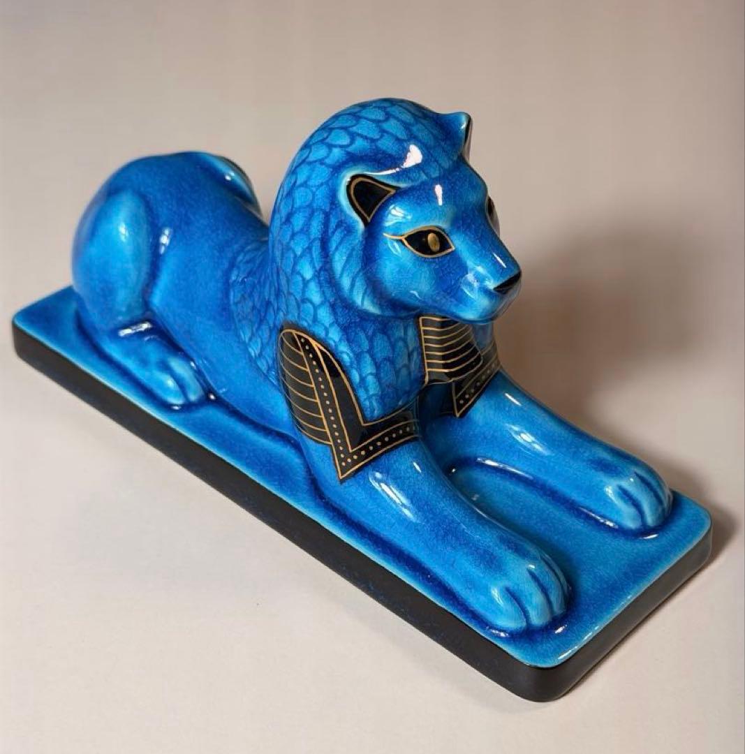#美濃焼 幸兵衛窯 エジプト神 九栄神　セクメト　獅子 青釉 S-1