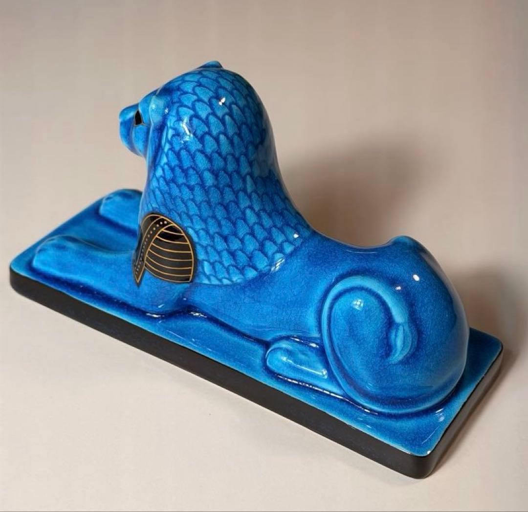 #美濃焼 幸兵衛窯 エジプト神 九栄神　セクメト　獅子 青釉 S-1