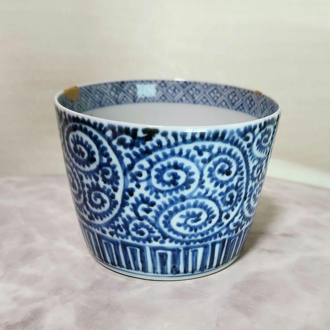大ぶり　古伊万里　染付　蛸唐草　大猪口　そば猪口　骨董　アンティーク　江戸時代