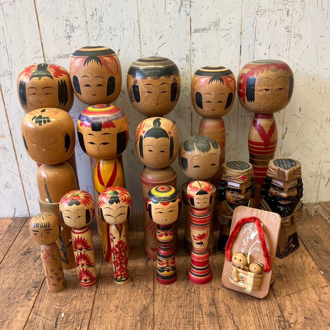 昭和レトロ 木製 こけし 小芥子 温泉こけし 17体セット まとめ売り 日本人形