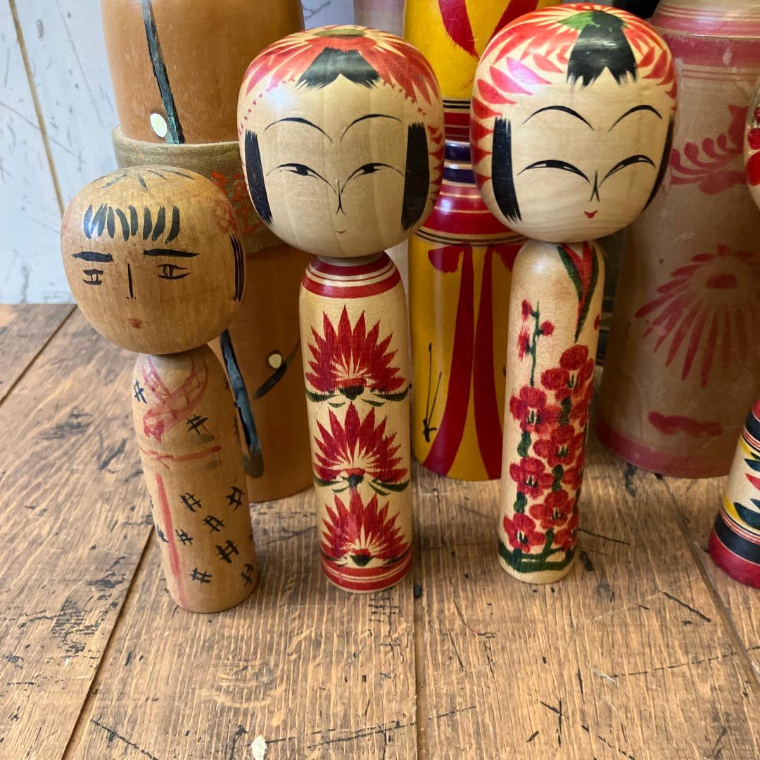 昭和レトロ 木製 こけし 小芥子 温泉こけし 17体セット まとめ売り 日本人形
