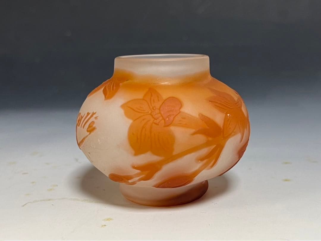 エミール・ガレ草花文 小瓶 被せガラス【本物保証】1900年頃