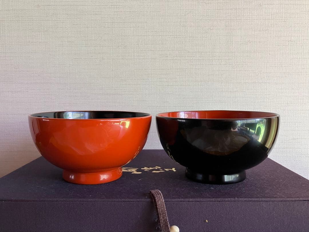 輪島塗　夫婦椀　お椀　汁椀　２客　・　夫婦箸　金蒔絵　打ち出の小槌　天然うるし