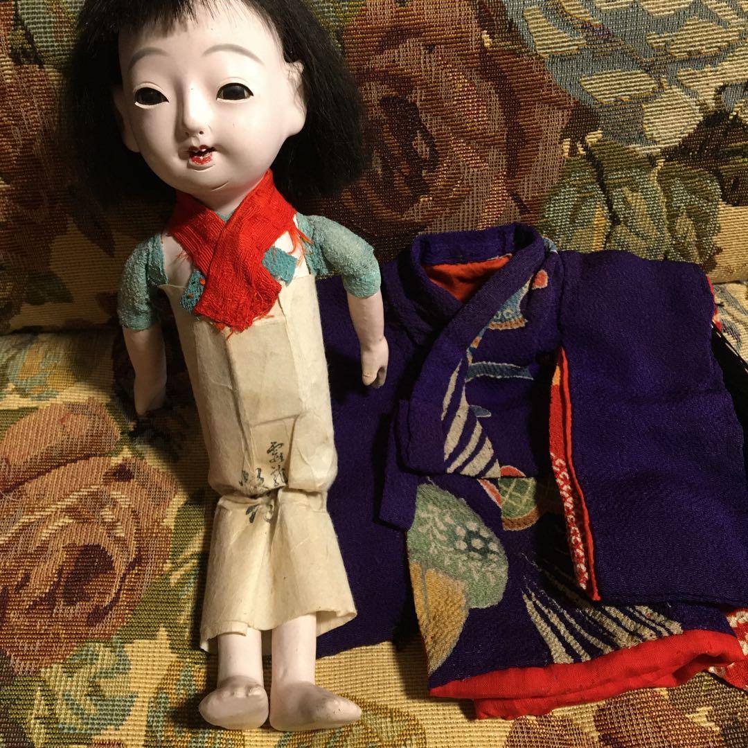 市松人形　小さい　6号　大正時代　女の子　江戸縮緬着物
