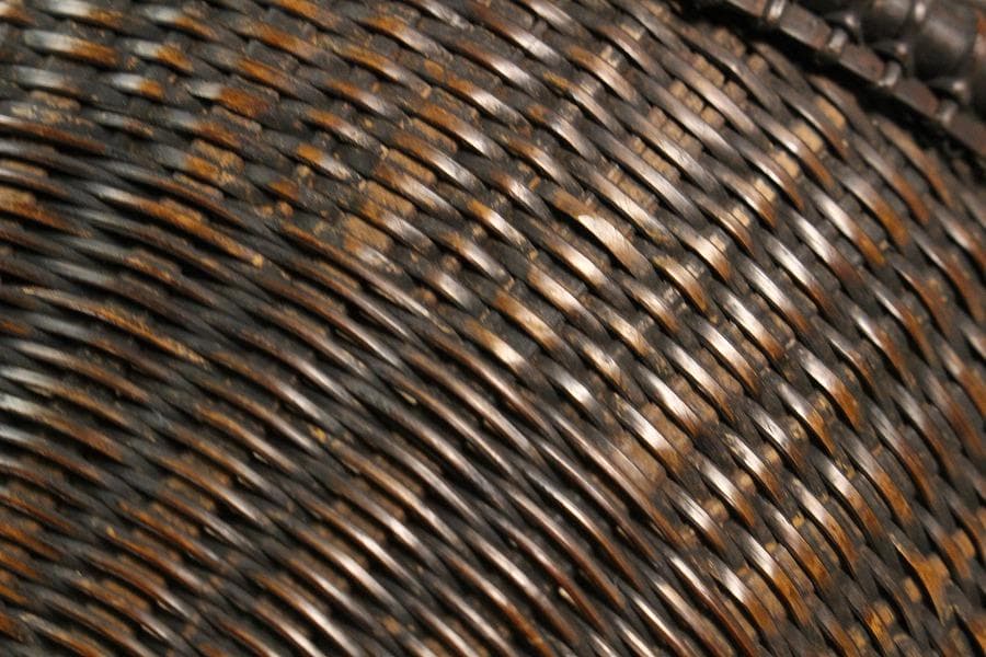 茶道具 唐物 竹網 籠 炭斗 手付 時代物(K-YC464)