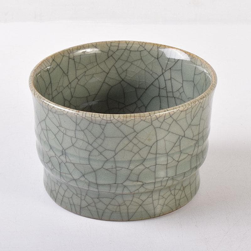 中国　南宋　官窯　青磁　金絲鉄線　氷裂文　建水　時代箱　C　R7755