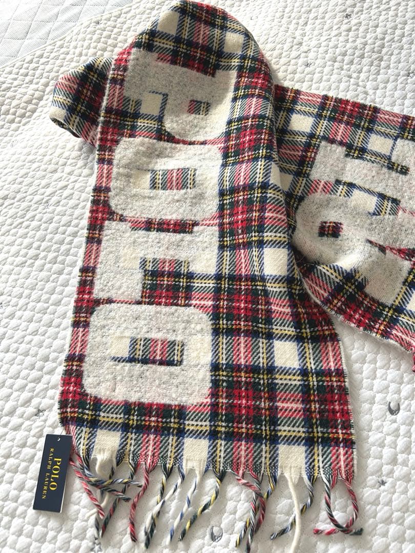 POLO RALPH LAURENロゴ フリンジ ウールブレンド スカーフ