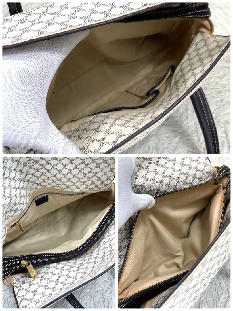 希少品‼️CELINE セリーヌ　ハンドバッグ　白マカダム柄　ロゴ金具　PVC