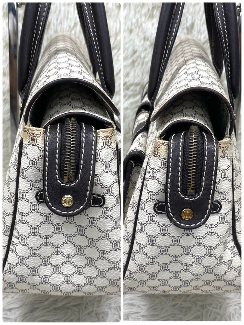 希少品‼️CELINE セリーヌ　ハンドバッグ　白マカダム柄　ロゴ金具　PVC