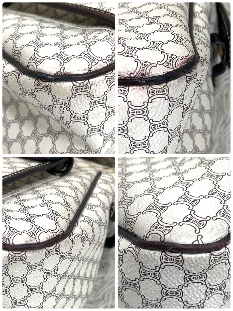 希少品‼️CELINE セリーヌ　ハンドバッグ　白マカダム柄　ロゴ金具　PVC