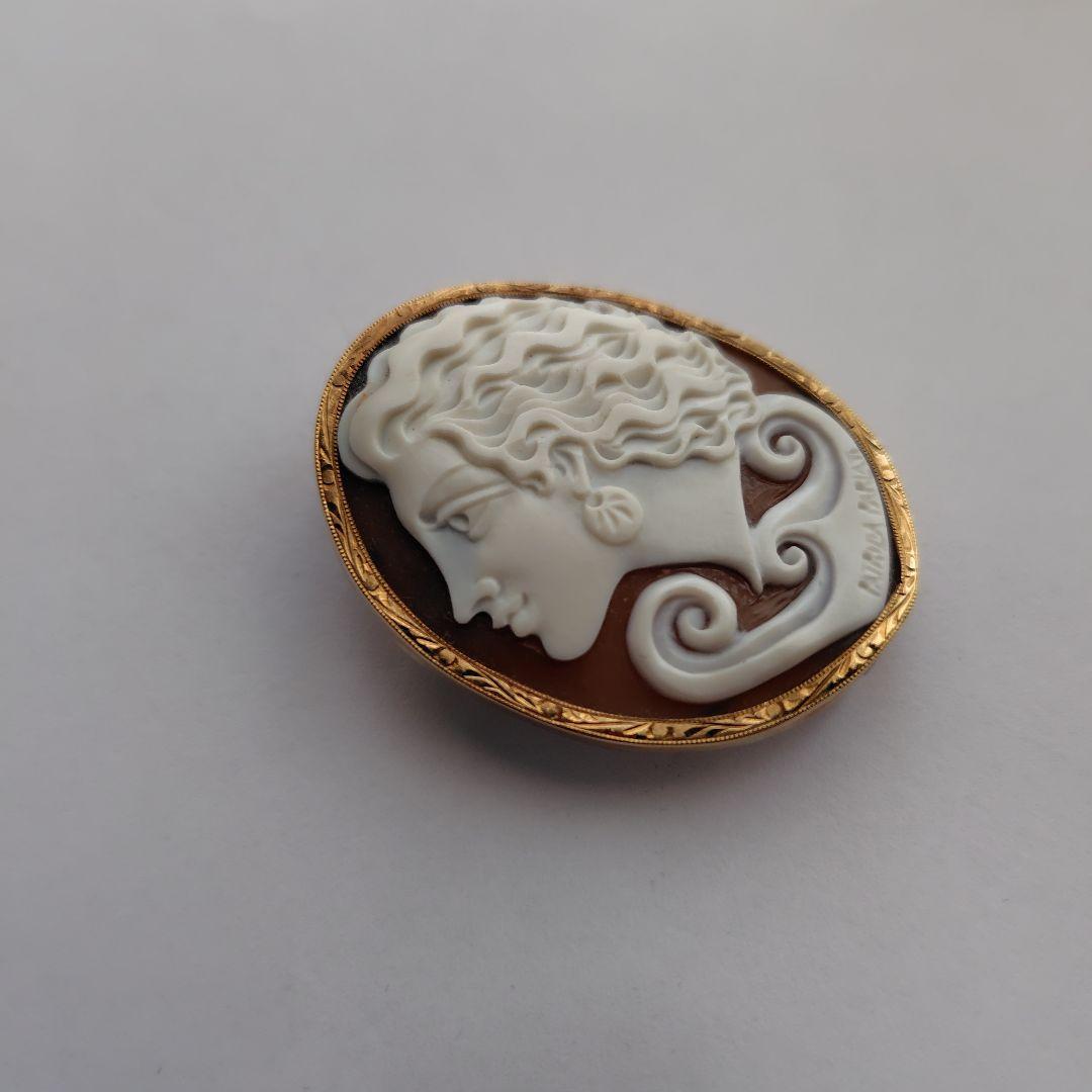 K18枠　カメオ　パトリシア　 ブローチ 女性の横顔