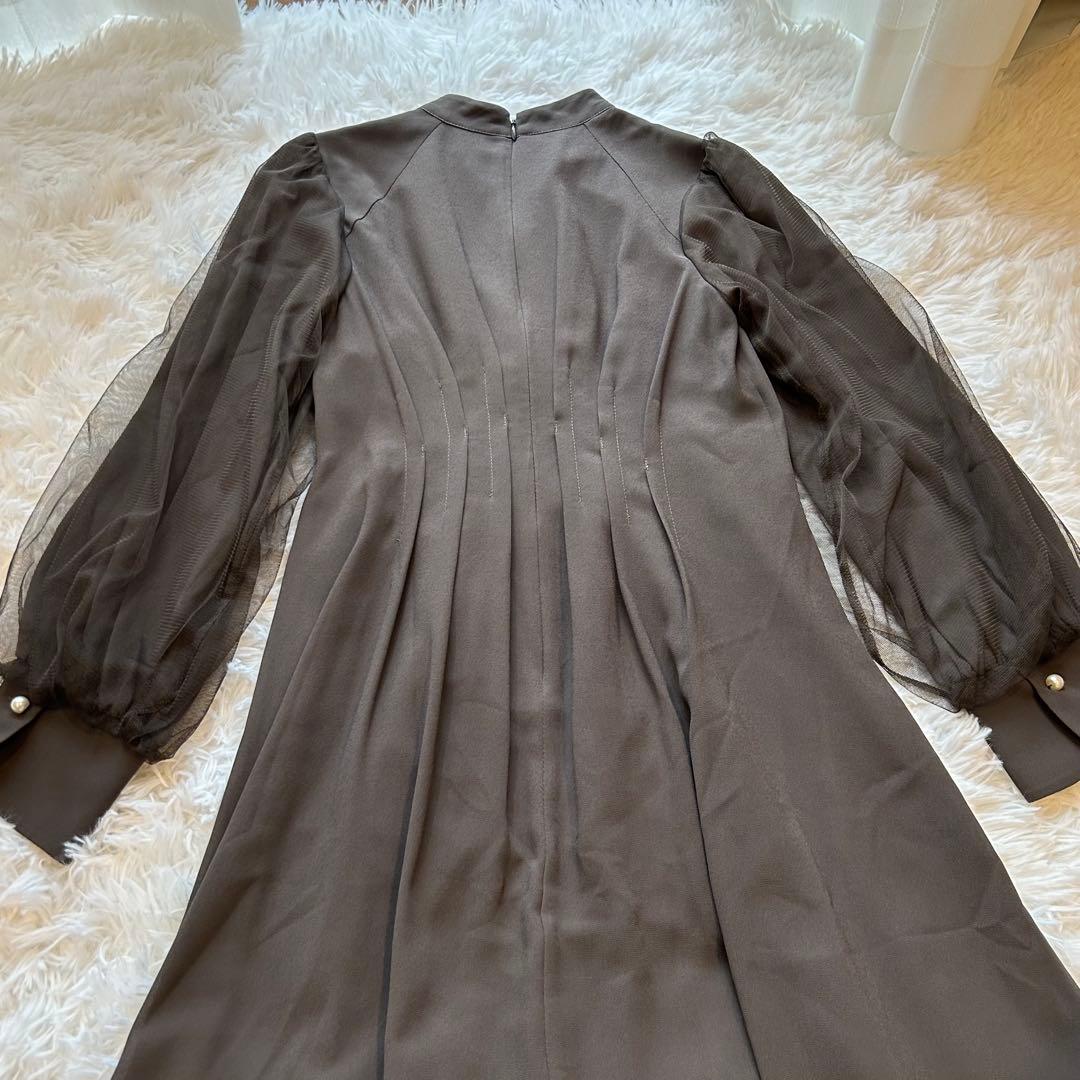 【美品】niana Vネックシアースリーブドレス　チャコール Mサイズ 結婚式