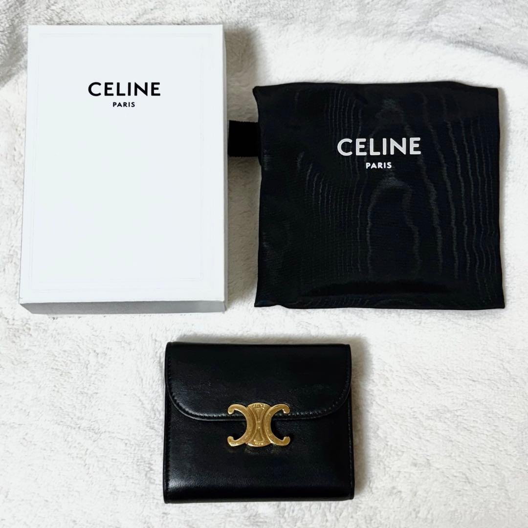 セリーヌ CELINE スモールフラップウォレット　カーフスキン　ブラック