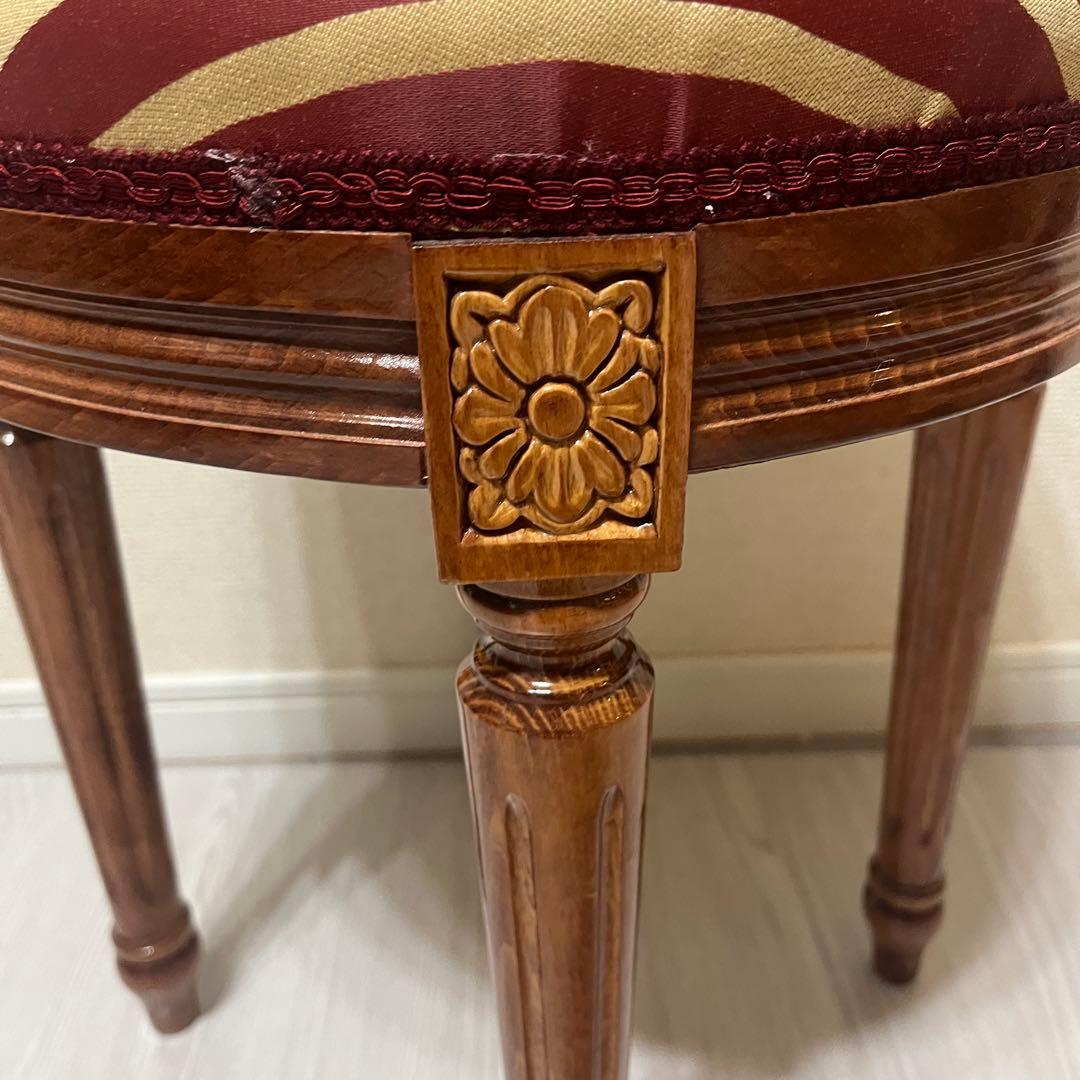 美品 イタリア製 ラウンドスツール 赤 美しい杢目 ネオクラシック調