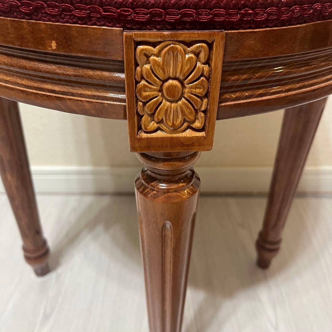 美品 イタリア製 ラウンドスツール 赤 美しい杢目 ネオクラシック調