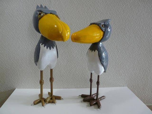 木彫り　置物　ハシビロコウ_ペア