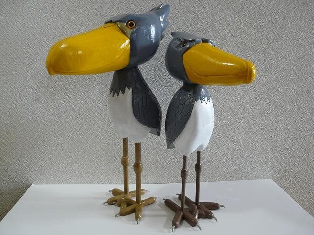 木彫り　置物　ハシビロコウ_ペア
