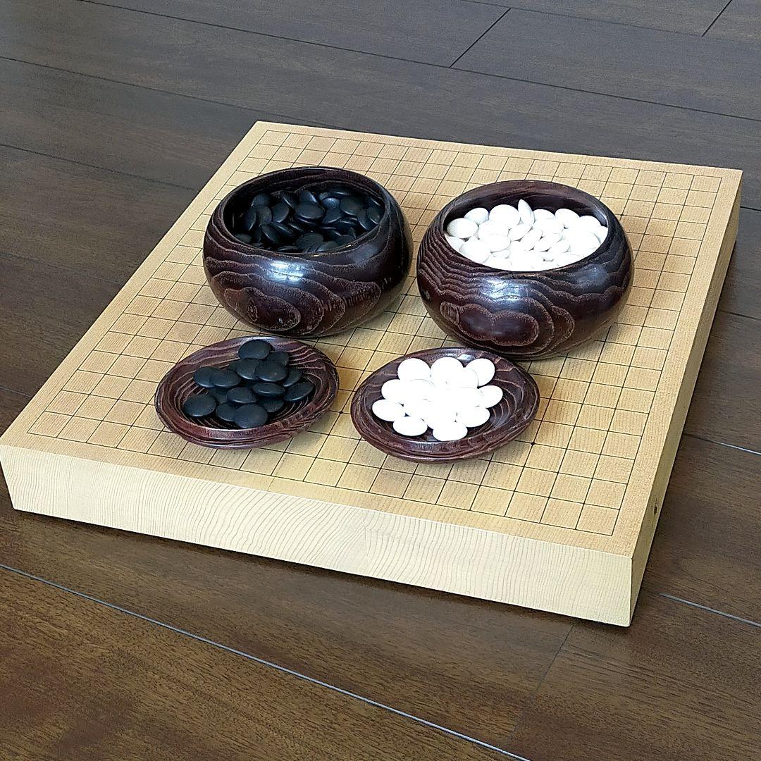 卓上碁盤 蛤碁石 那智黒25号 白180個 黒181個 木製碁笥 セット