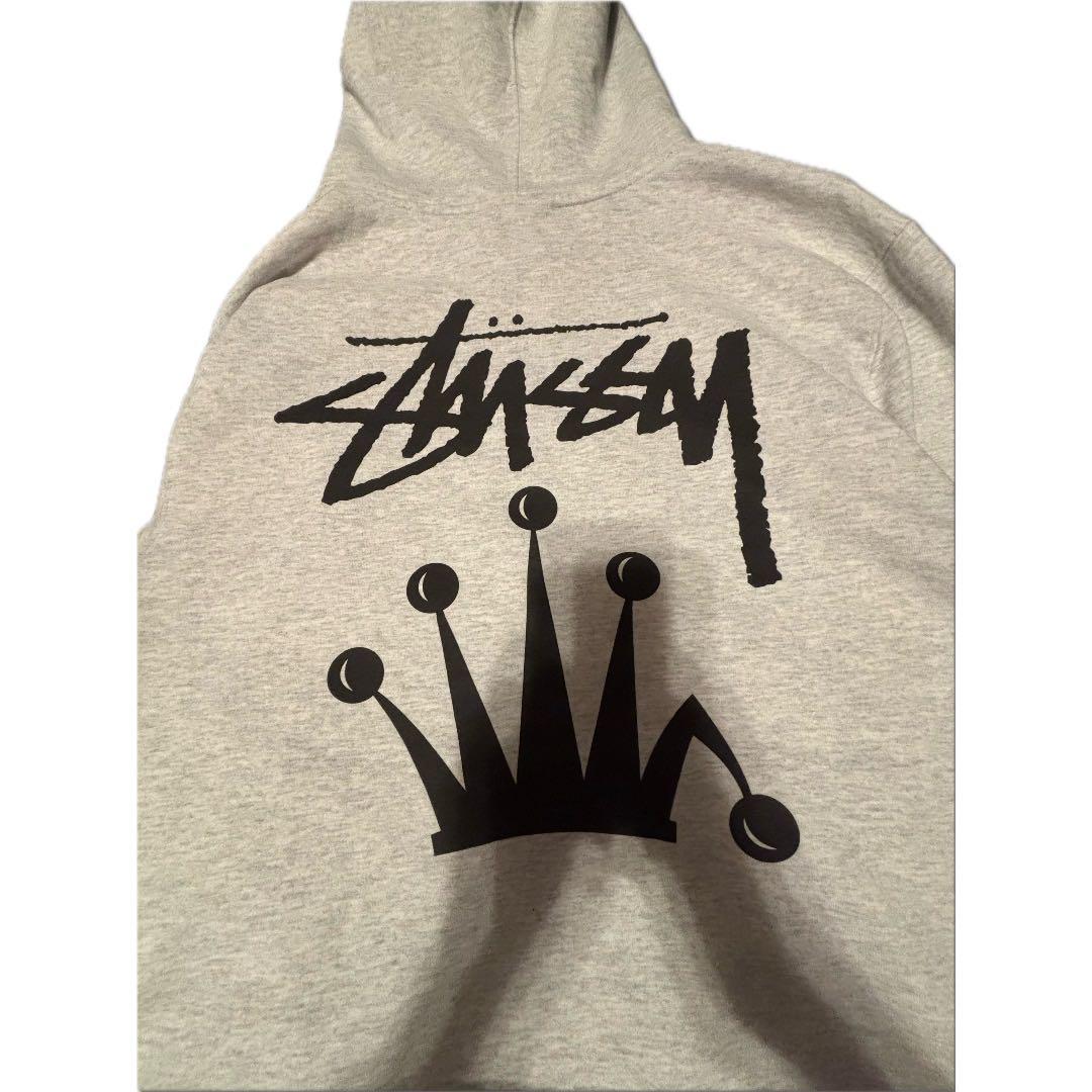 Stussy グレー パーカー 希少デザイン　クラウン　L