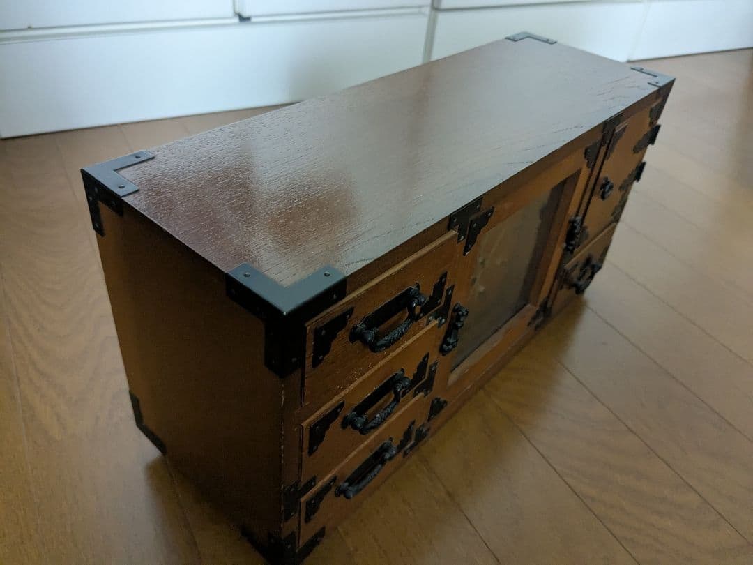 レトロ　天然木製置き物　時計.小引き出し付き