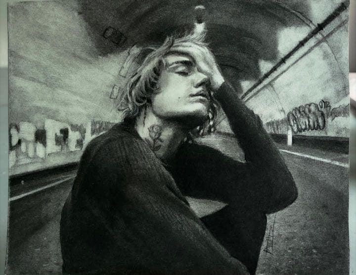 木炭画　ジャスティンビーバー
