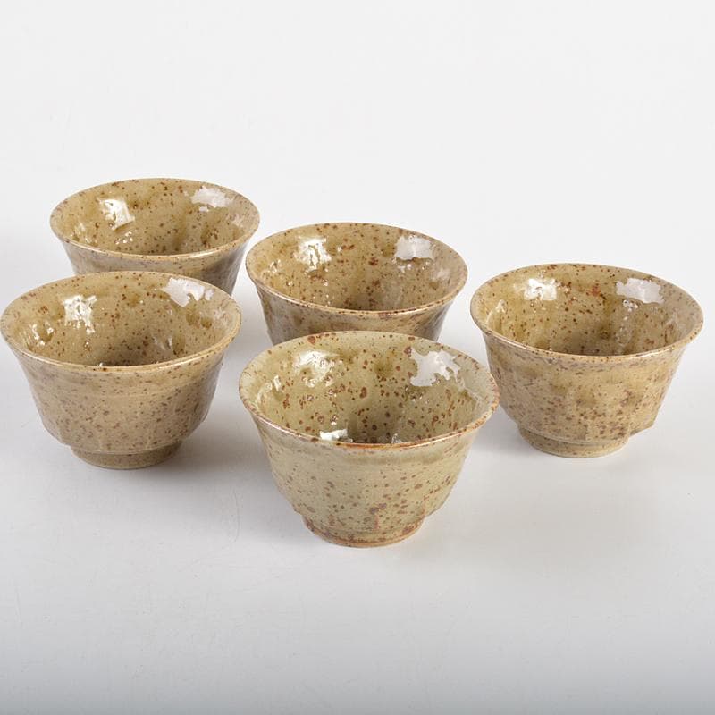 煎茶道具　明石焼　舞子焼　玉露煎茶碗　五客　在銘　時代箱付　V　R6980