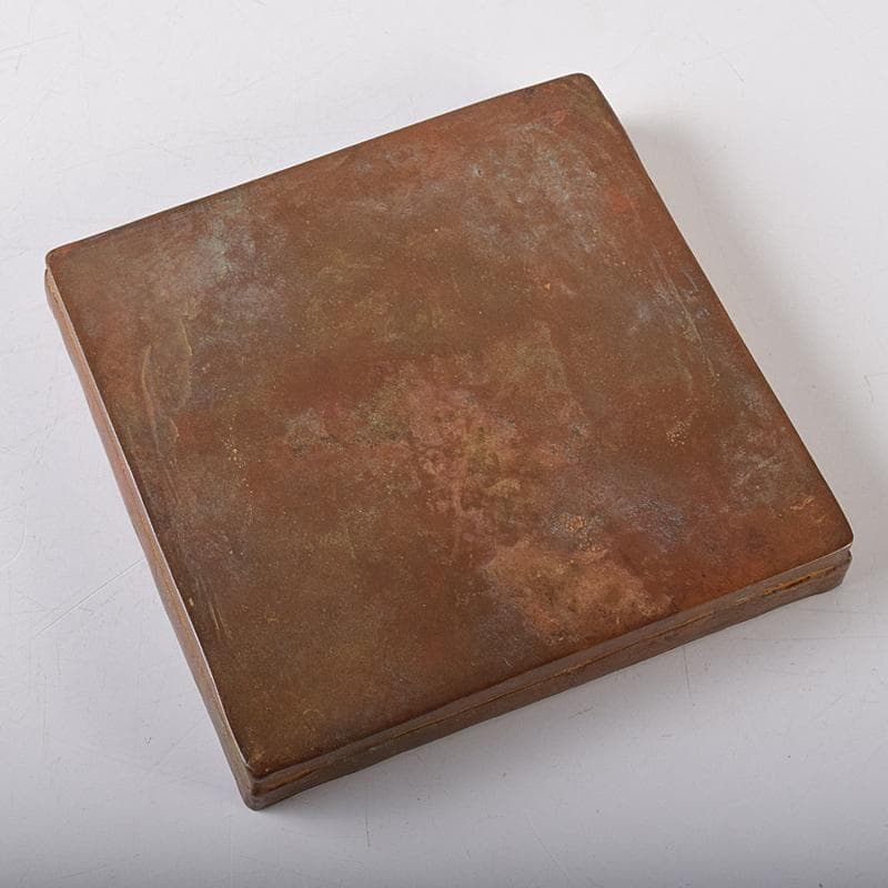 高岡銅器　須賀松園造　蝋型鋳銅　野菜文　四方皿　共布共箱　C　R8444