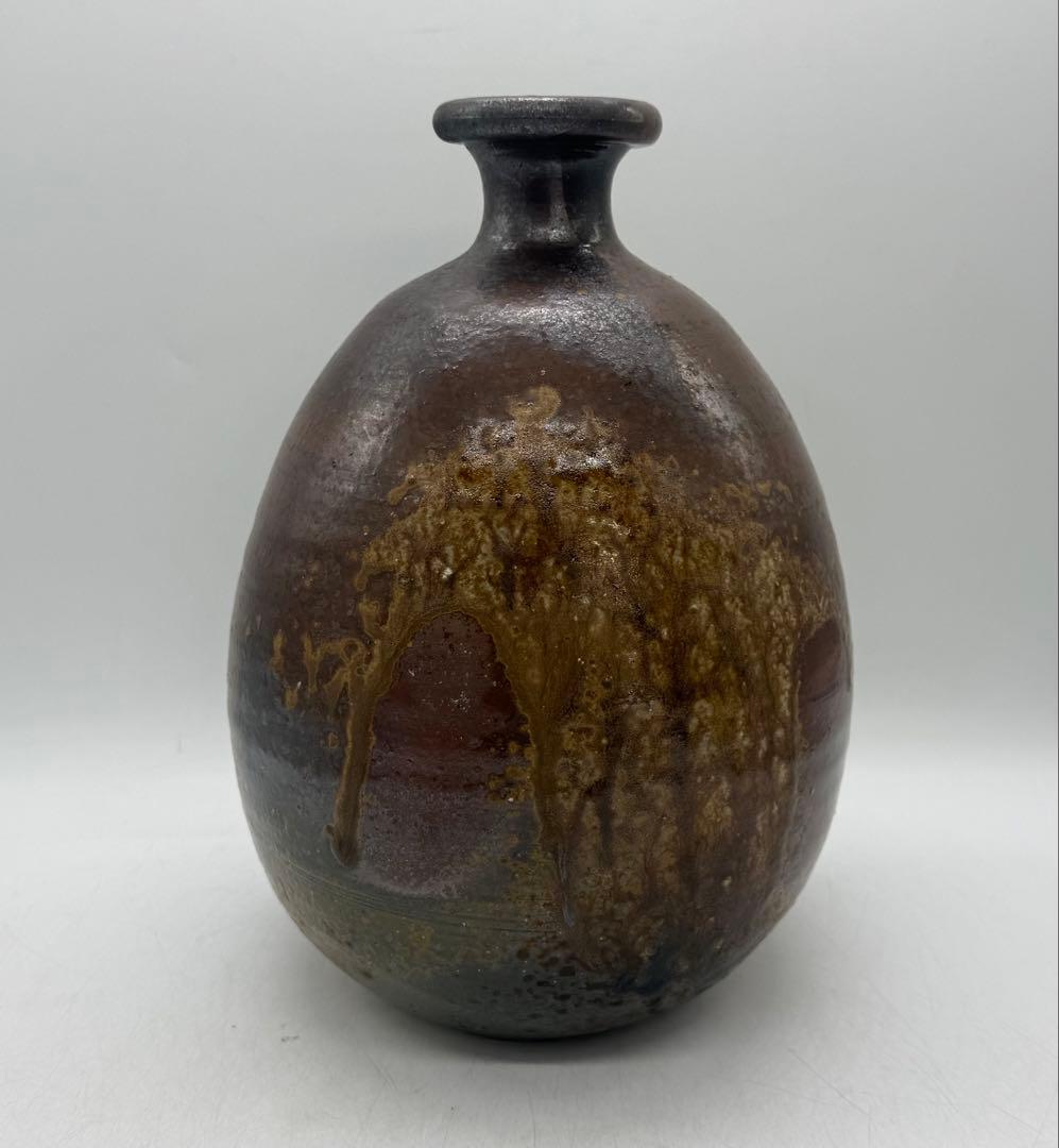 備前焼窯変徳利形壺　花入　稲荷作　茶道具　共箱　送料込み251210