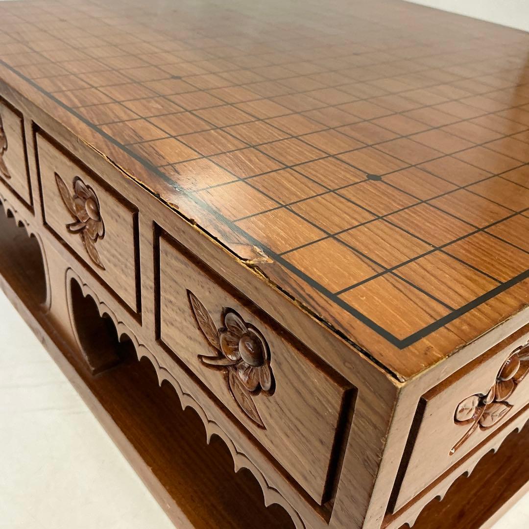 プロ　本格木製碁盤　彫刻装飾　引き出し　木製囲碁盤 引き出し付き 彫刻デザイン