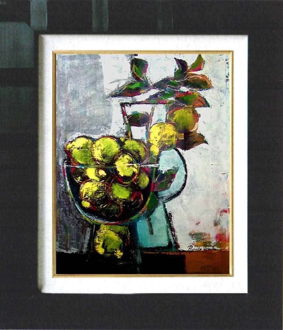 油絵 菅家令子 絵 絵画 インテリア 額付(黒) uF6-063304レモン 器