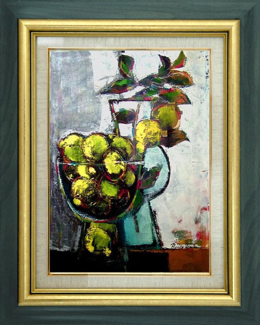 油絵 菅家令子 絵 絵画 インテリア 額付(黒) uF6-063304レモン 器