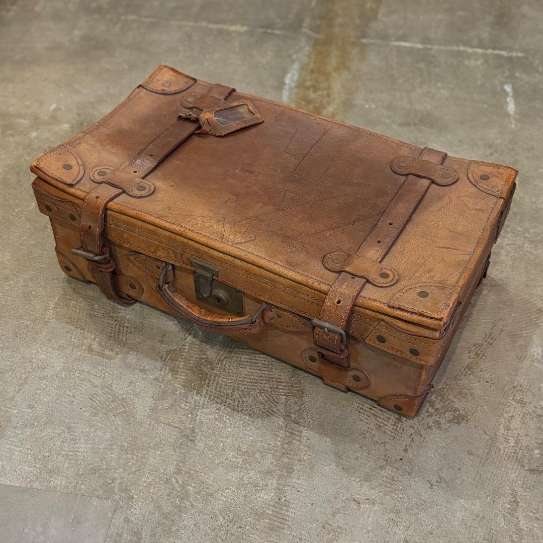 昭和レトロ　レザートランク　アンティークトランク　革製　レトロ雑貨　レザー雑貨