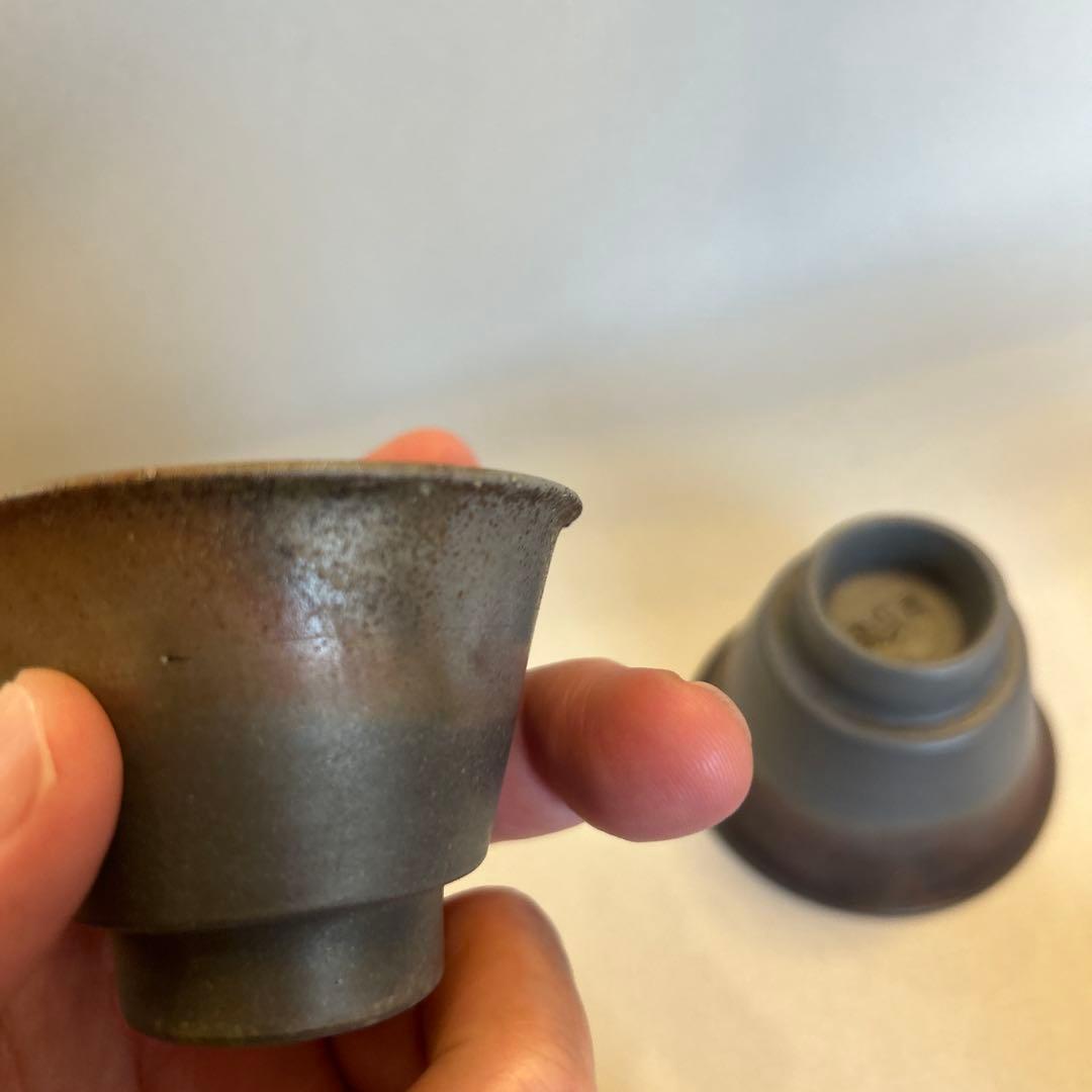 『値引き』備前焼　藤田龍峰　煎茶器　煎茶碗5客　青備前