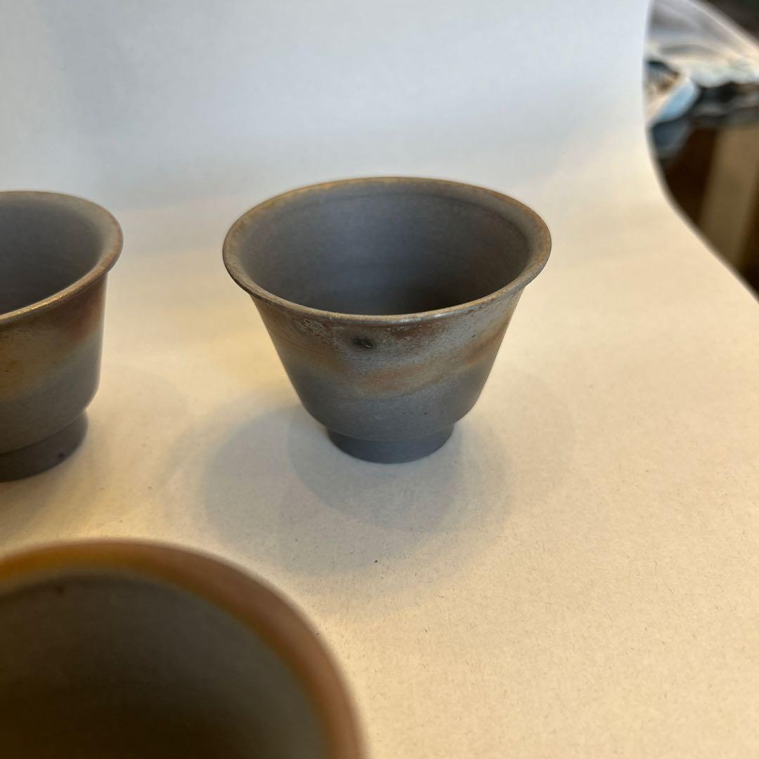 『値引き』備前焼　藤田龍峰　煎茶器　煎茶碗5客　青備前