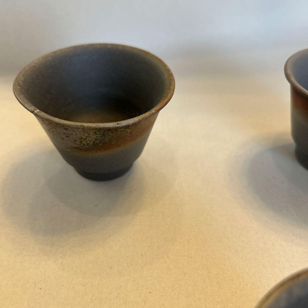 『値引き』備前焼　藤田龍峰　煎茶器　煎茶碗5客　青備前