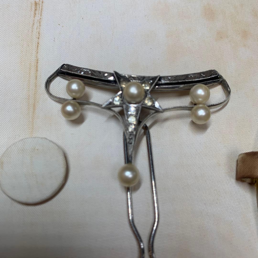 アンティーク髪飾り　かんざし簪　螺鈿・真珠・珊瑚　当時物　3点