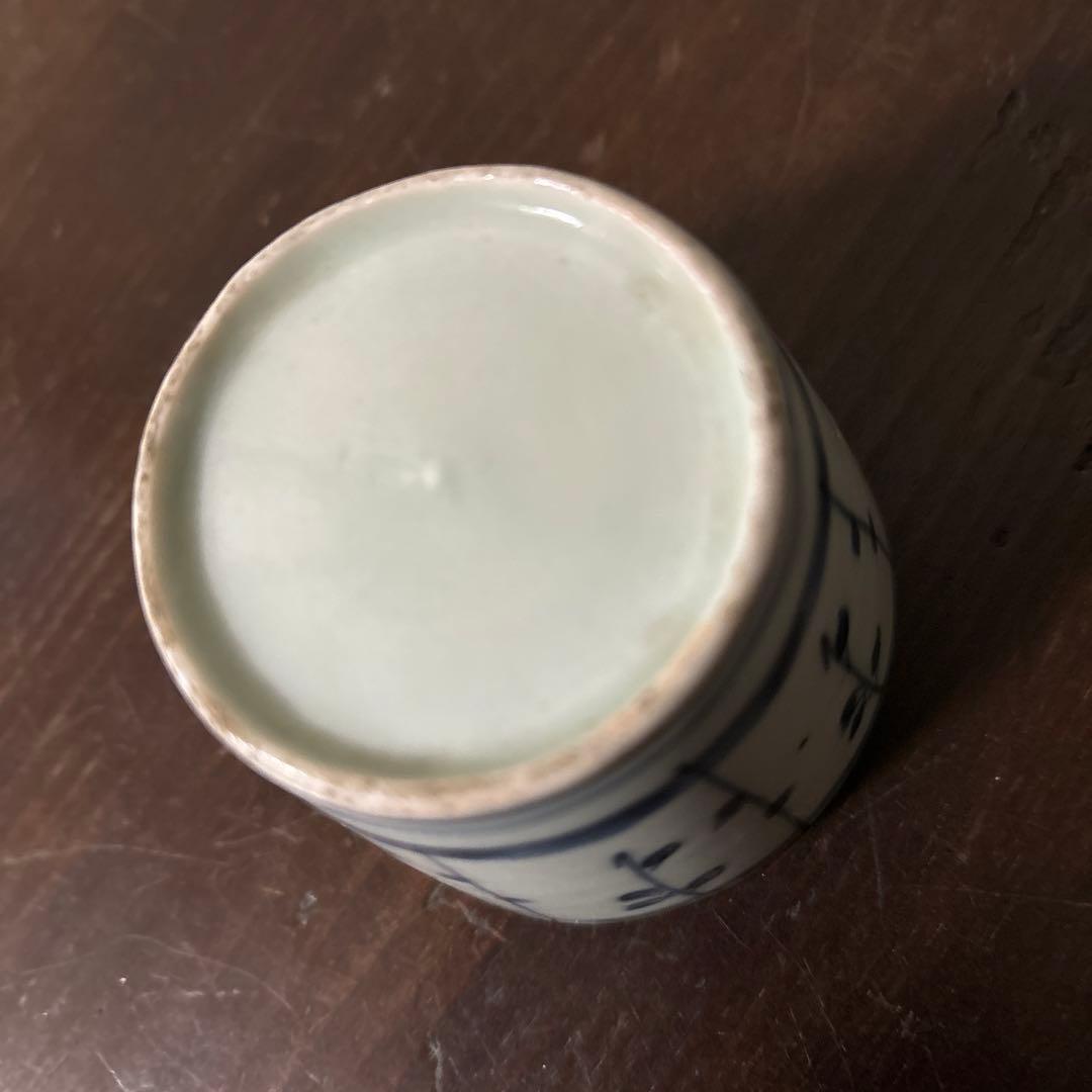 古伊万里染付　格子縞　蔓草文　蕎麦猪口　江戸初期.前期　盃　アンティーク　李朝