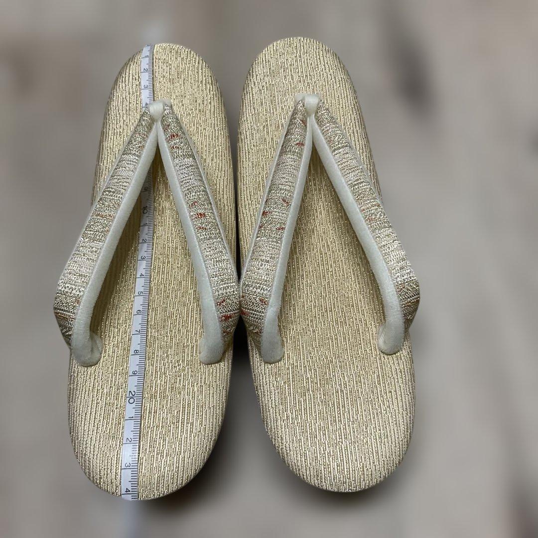 ◆未使用◆御誂菱屋◆草履和装バックセット◆金糸◆絹 ◆本革使用◆24cm◆箱入