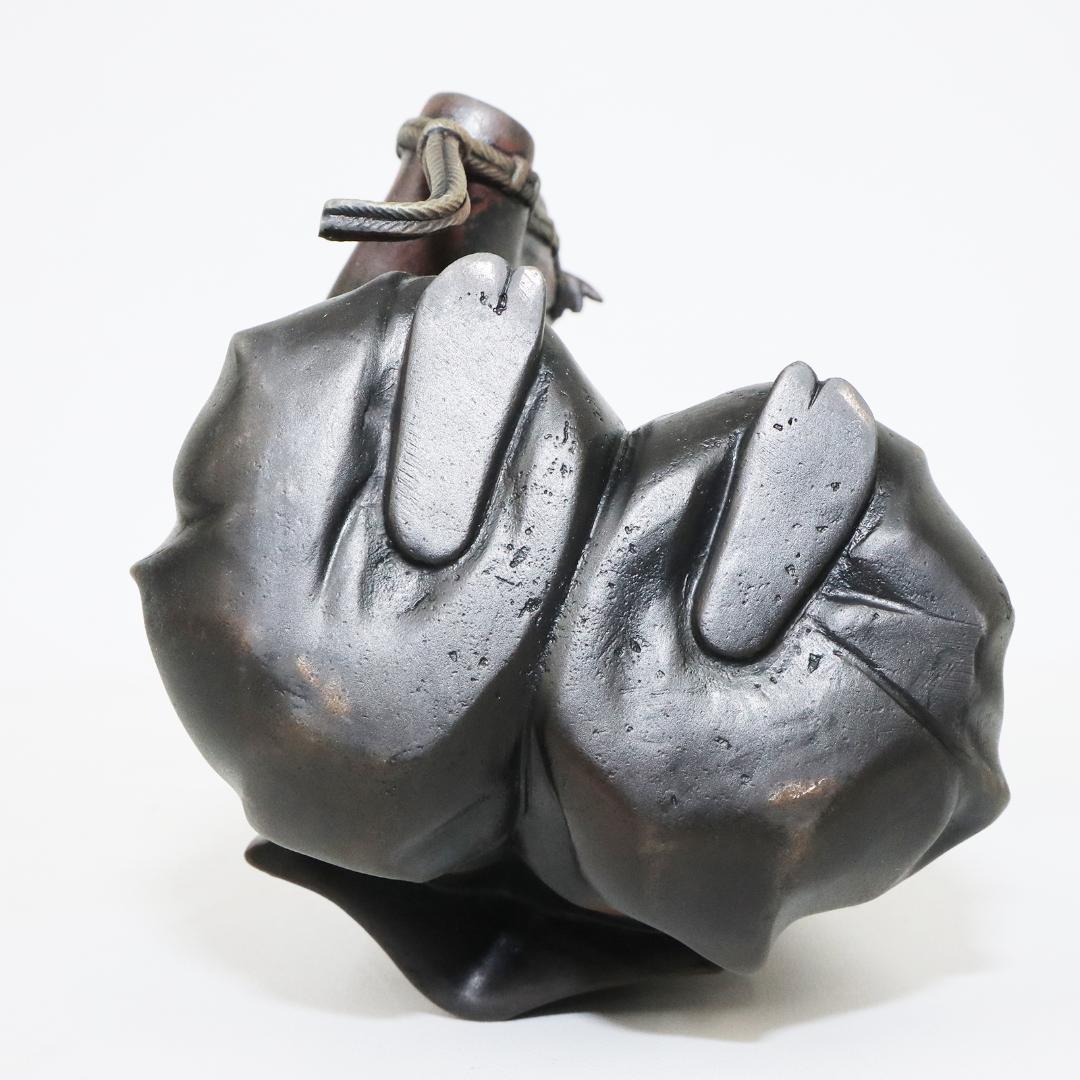 蝋型鋳銅製 翁 銅像 瑞正堂製 共箱 高岡銅器