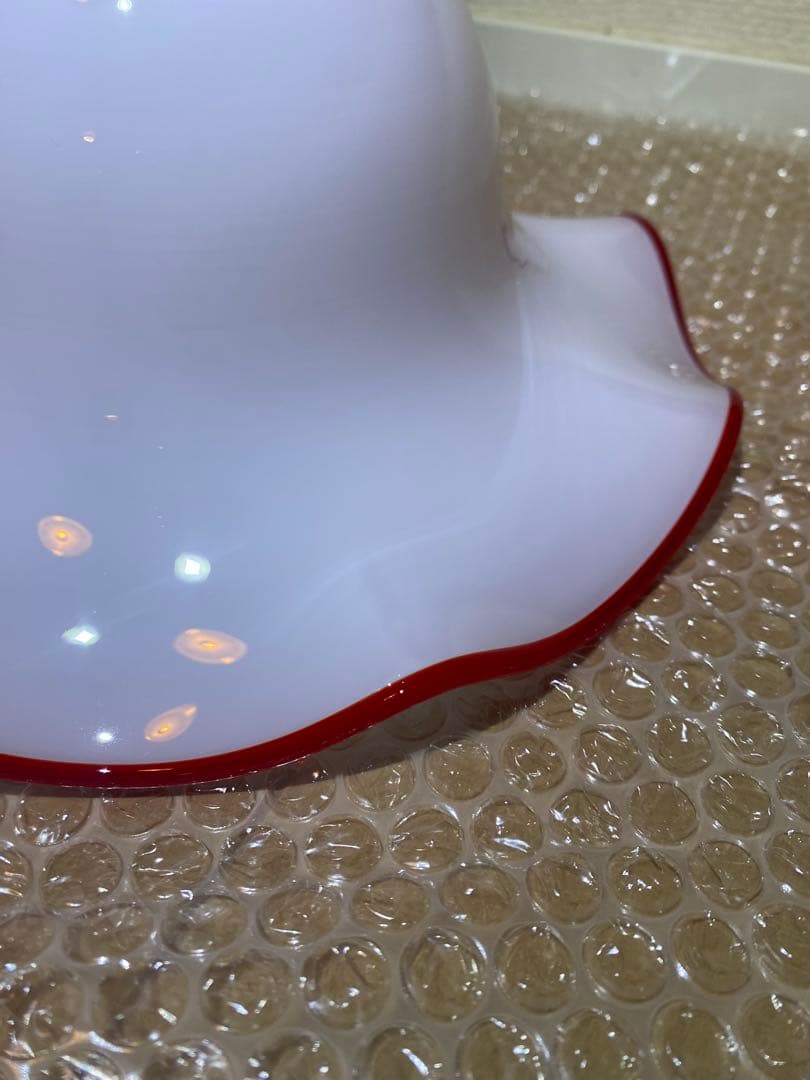 赤縁 フリル ガラス ヴィンテージ ペンダントライト