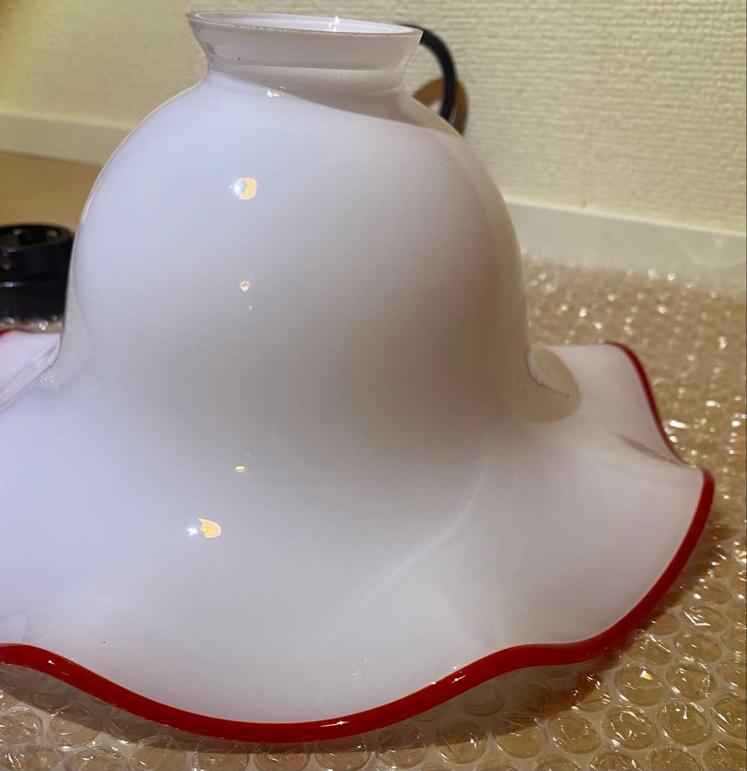 赤縁 フリル ガラス ヴィンテージ ペンダントライト