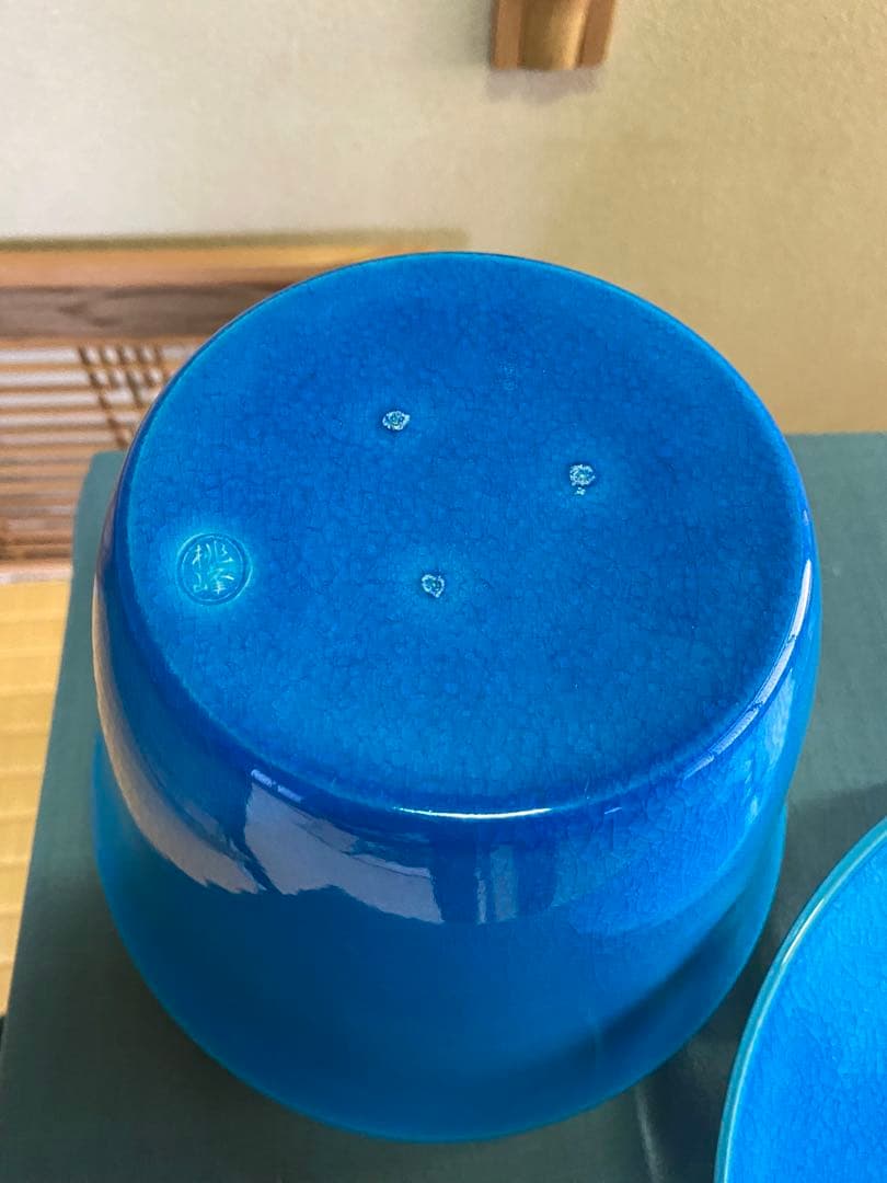 茶道具/皆具 手塚桃峰 『浅黄交趾 末広』京焼