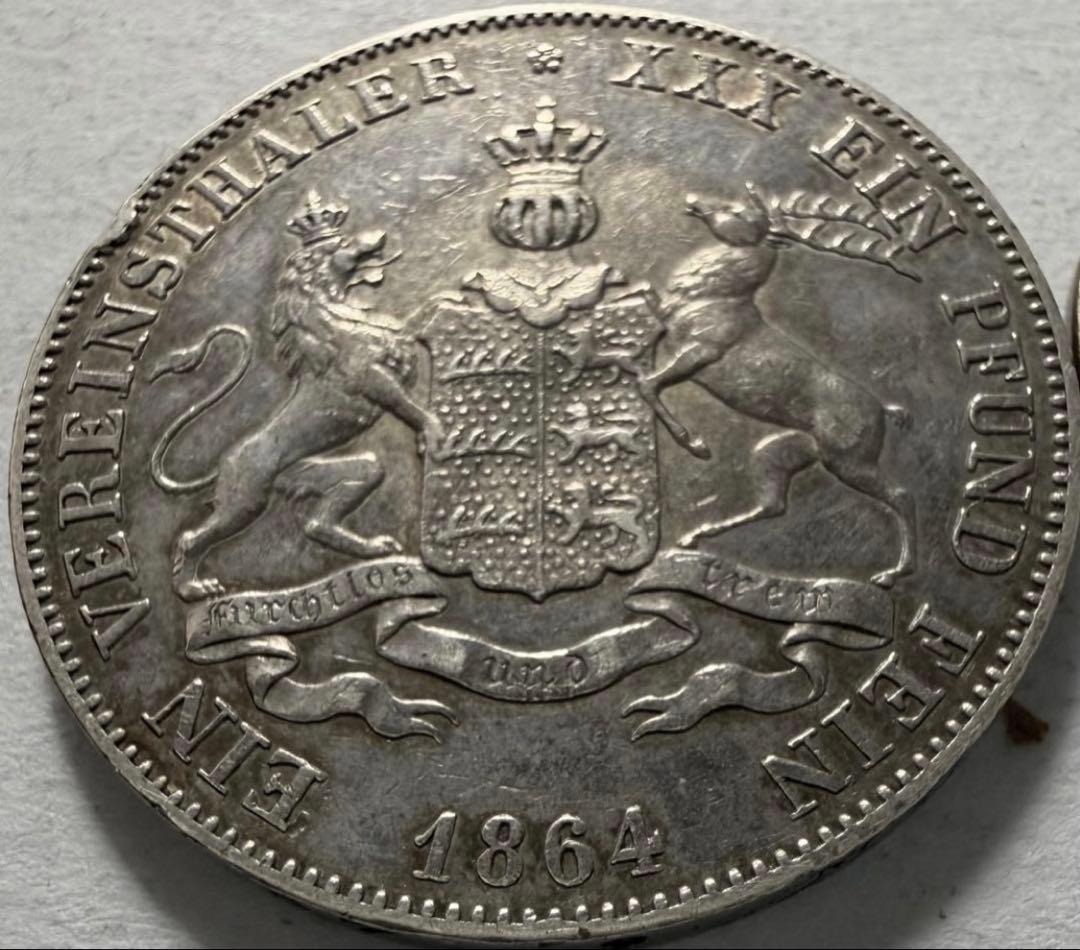 1864年ドイツ ヴュルテンベルク王国1ターラー銀貨 ウィルヘルム・コーニグ