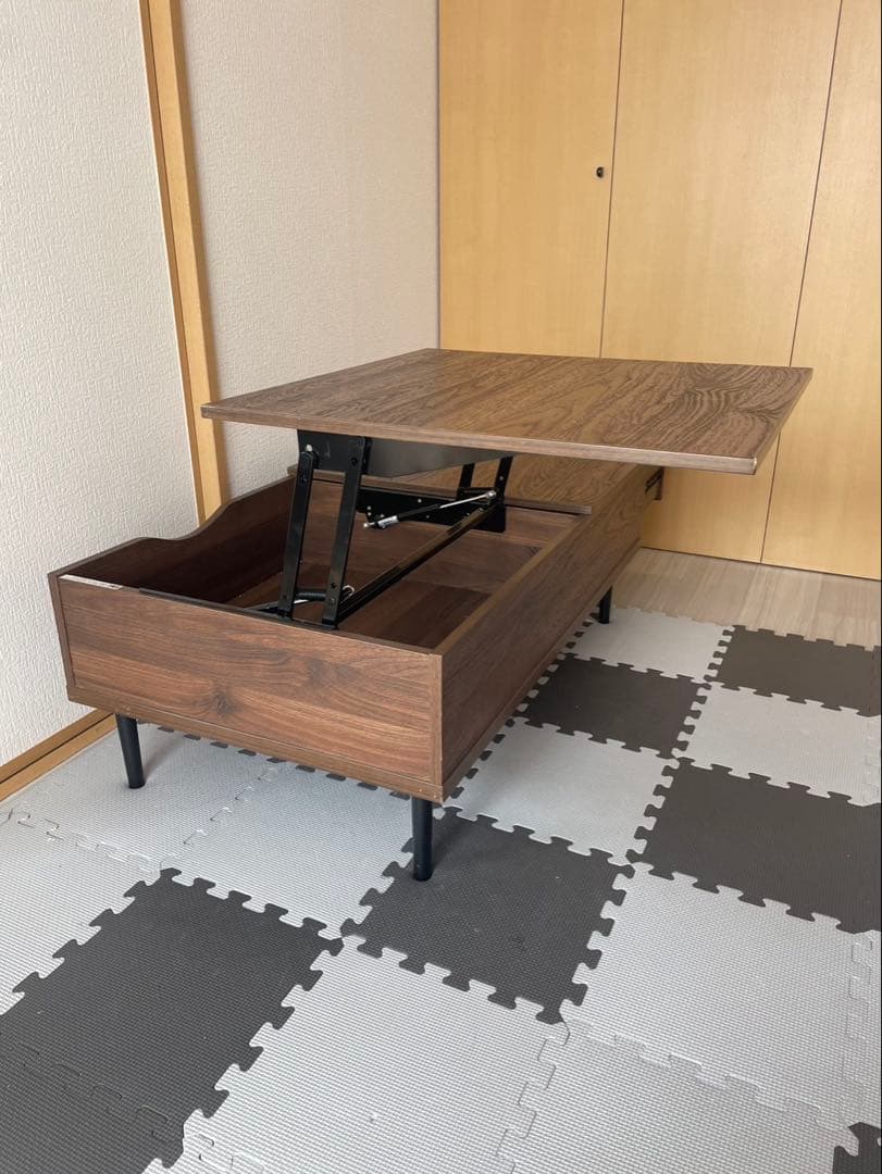 ジ*ナ様 美品　ニトリ　昇降リビングテーブル　収納引き出し付き　ローテーブル　北