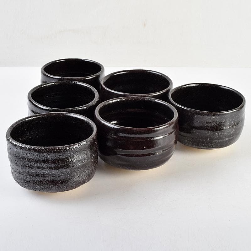 茶道具　兎月窯　杉浦芳樹　瀬戸黒　茶碗　六客　共箱　C　R9363B